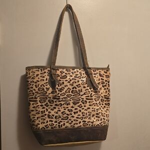 Myra Bag Tan and Brown Animal Print Tote